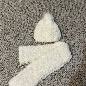 Soft white scarf with hat.